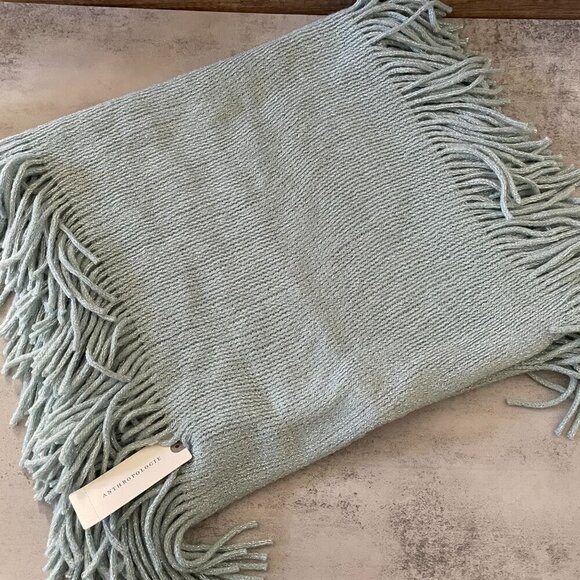 NWT Anthropologie Mint Green Silver Shimmer Fringed 27 x 17 Loop Eternity Scarf - Picture 1 of 5